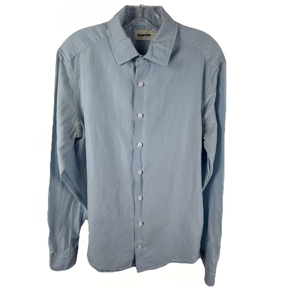 Taylor Stitch Button Up Shirt Sz 40 Linen Cotton Light Blue Preppy Basic Staple